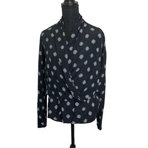 Vintage Josephine Chaus 10 black blouse dress top Medallion Polka‎ Dot Pattern